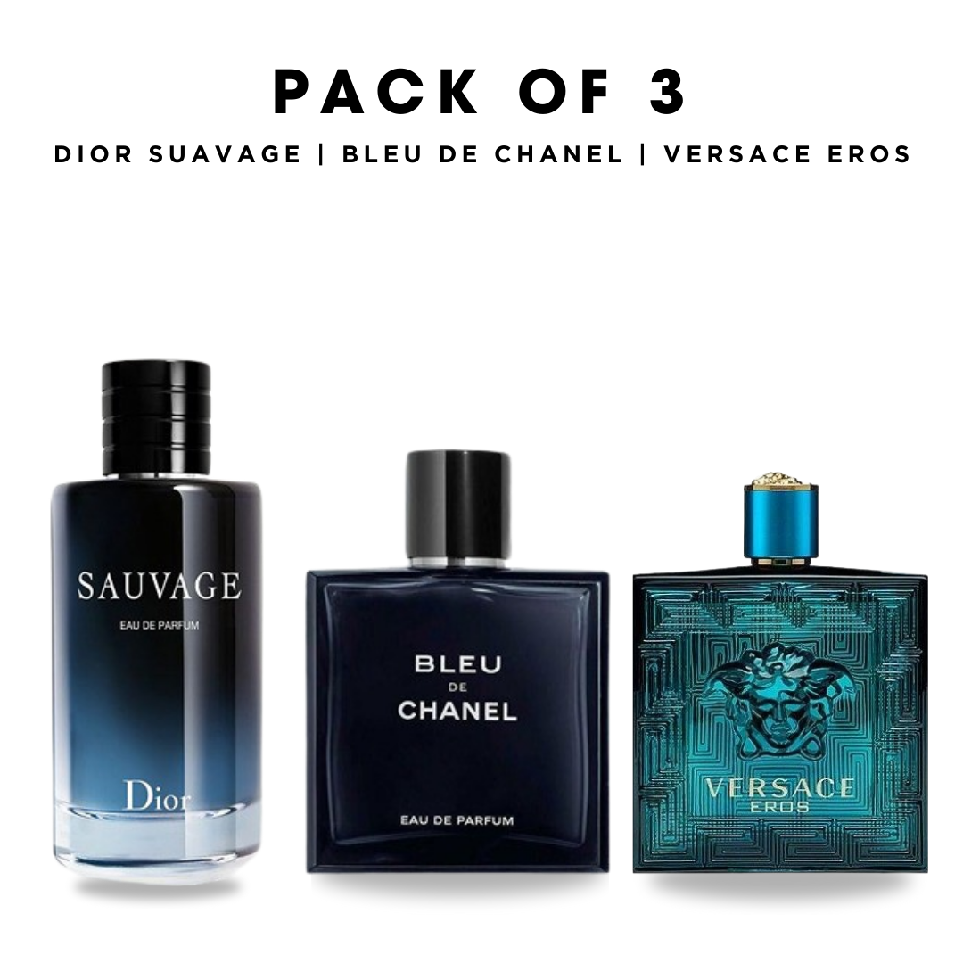 Pack of 3: Dior suvage, Bleu de channel, Versace eros