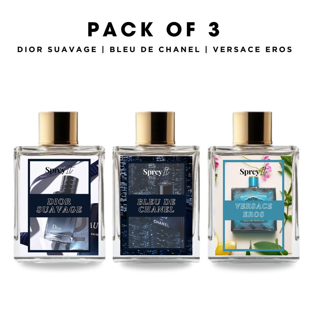 Pack of 3: Dior suvage, Bleu de channel, Versace eros