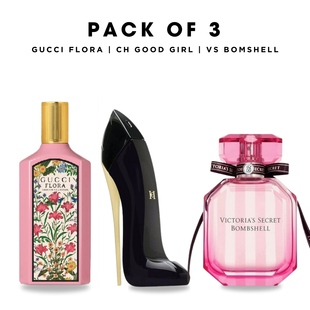 Pack of 3: Gucci flora, CH good girl, VS bombshell