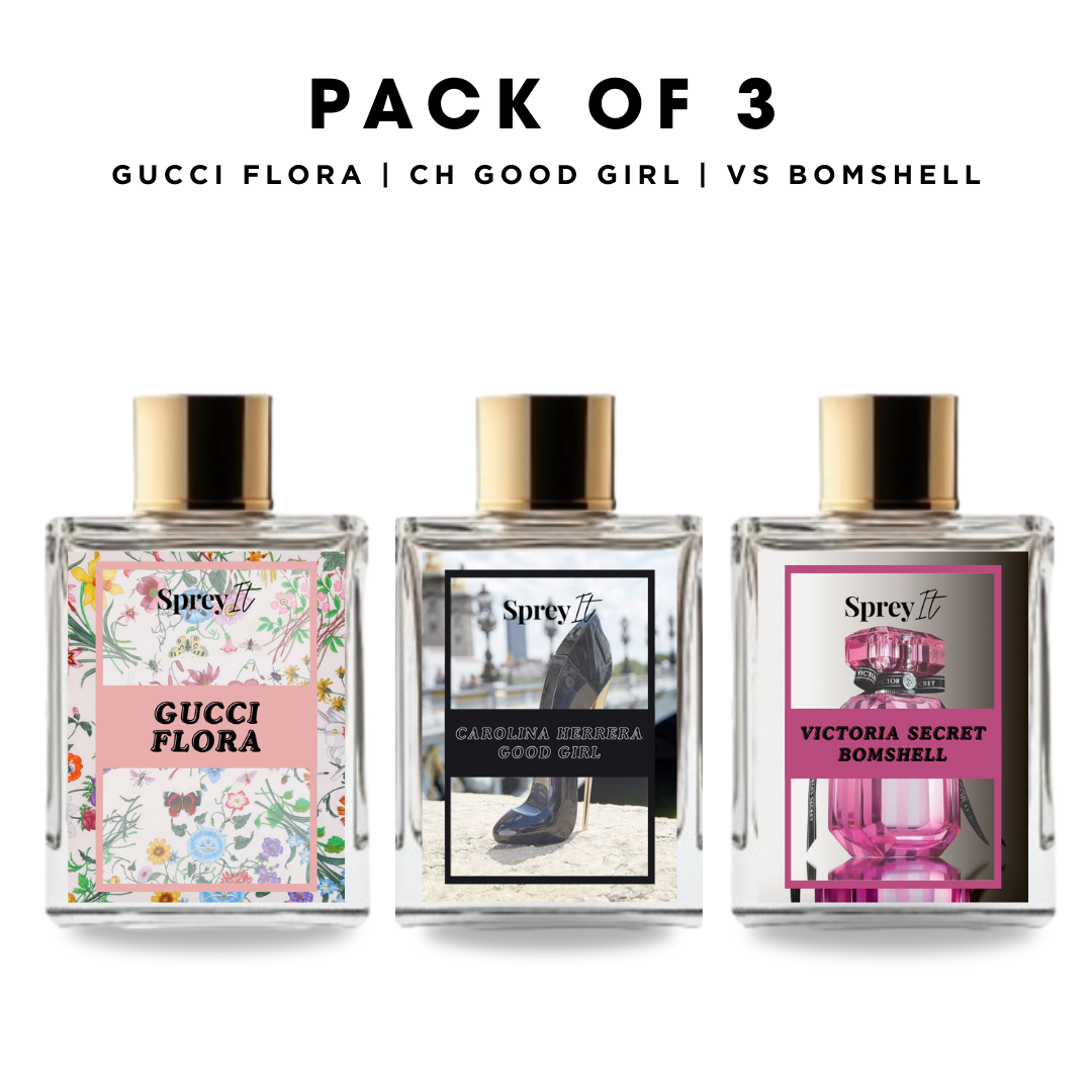 Pack of 3: Gucci flora, CH good girl, VS bombshell