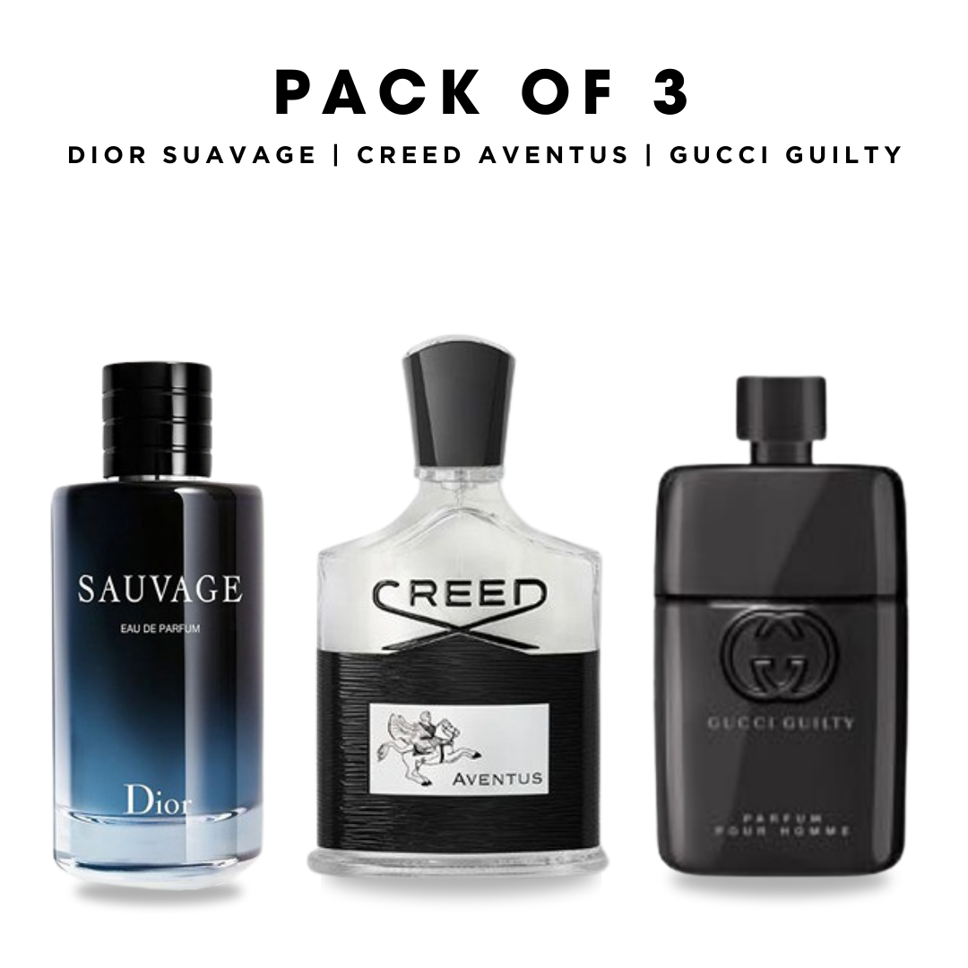 Pack of 3: Dior suvage, Creed aventus, Gucci guilt
