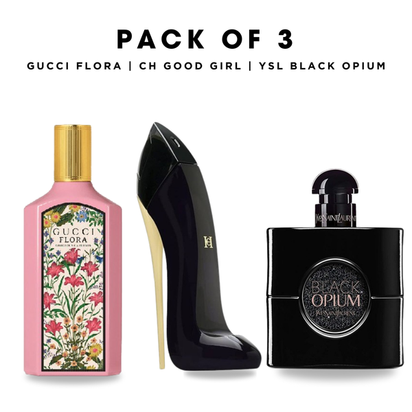 Pack of 3: Gucci florsa, CH good girl, YSL black opium