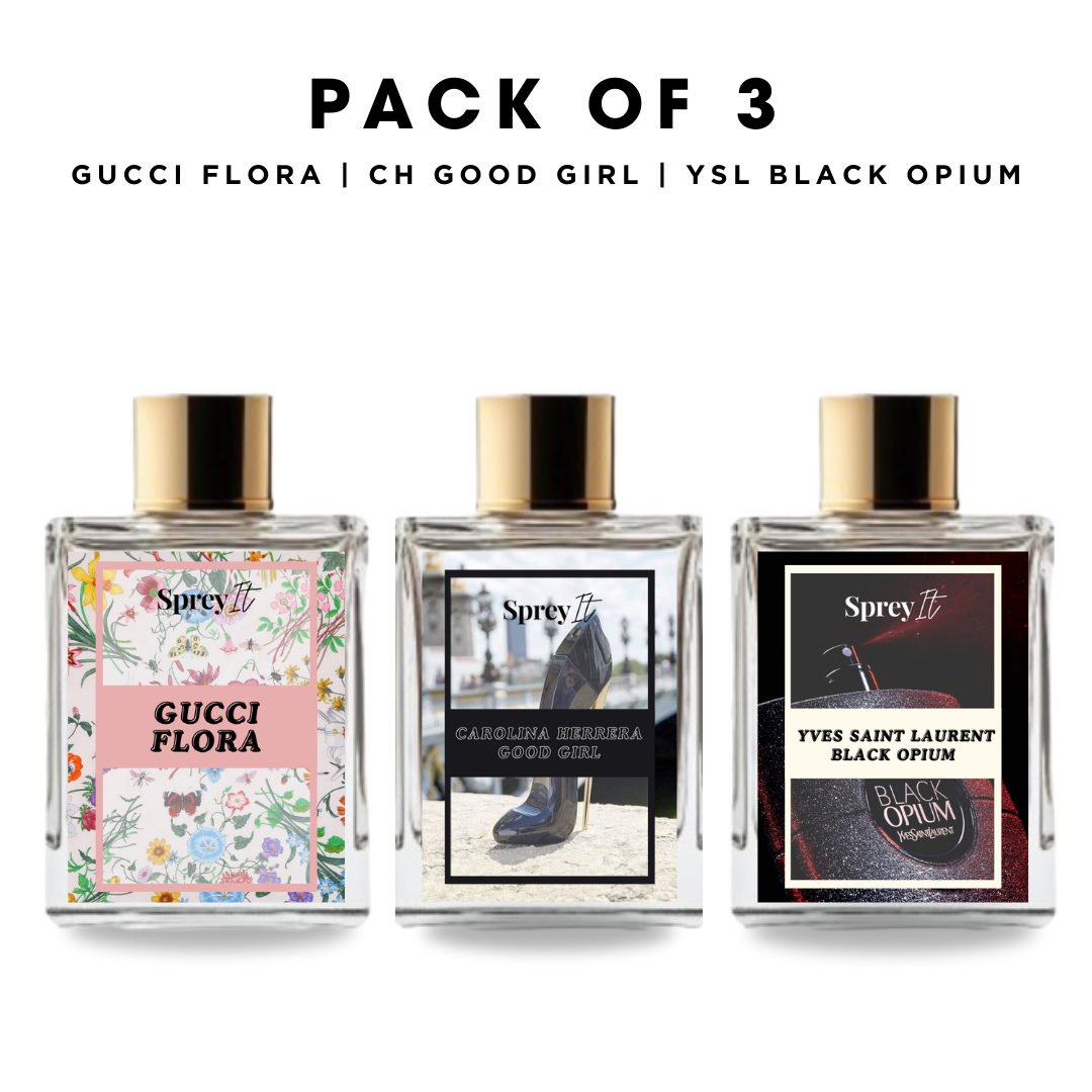 Pack of 3: Gucci florsa, CH good girl, YSL black opium