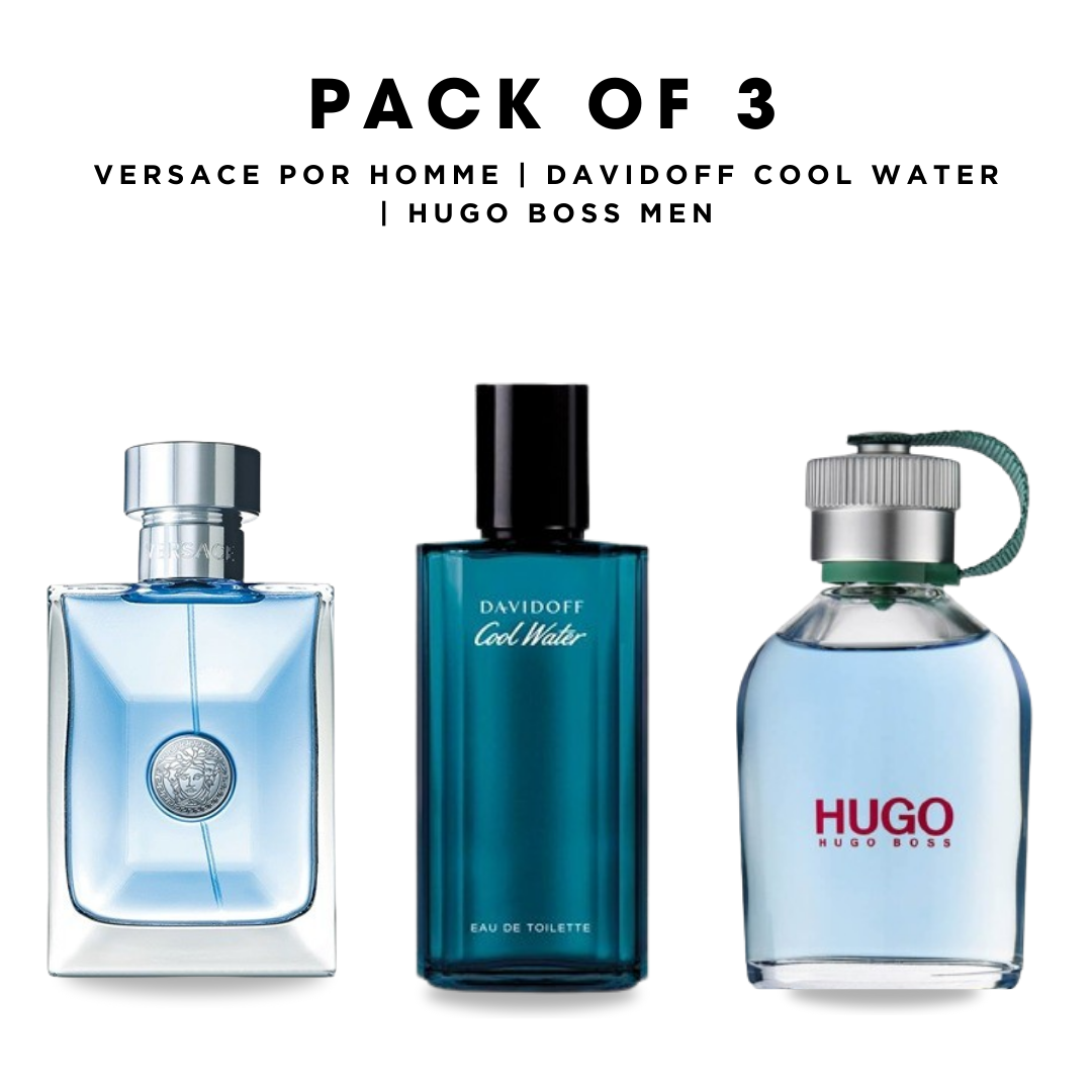 Pack of 3: Versace pour homme, Davidoff cool water, Hugo boss men