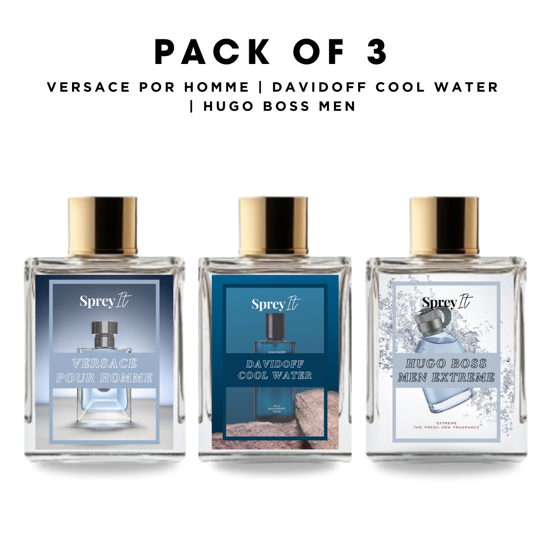 Pack of 3: Versace pour homme, Davidoff cool water, Hugo boss men